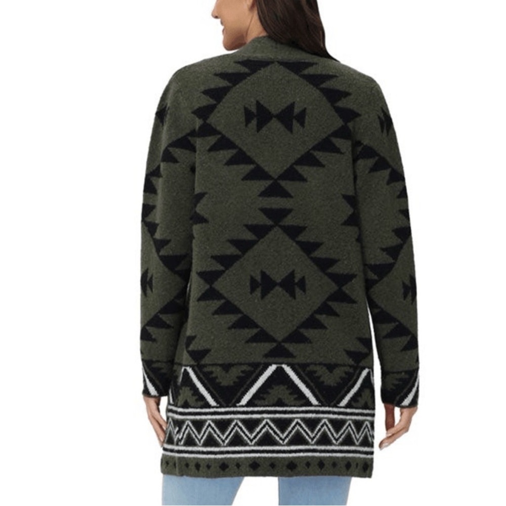 Frye Cozy Cardigan Olive Green Knit Boho Western Aztec Duster Long Sweater S - Picture 4 of 16
